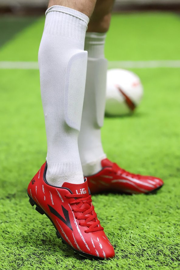 Lig Latmos KM Krampon Çim Saha Erkek Futbol Ayakkabı Kırmızı