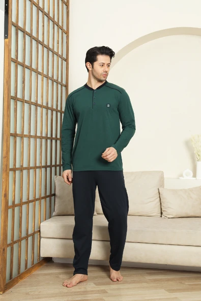 Erkek %100 Pamuklu Pijama Takımı-3 Düğmeli-12440 - Resim 7