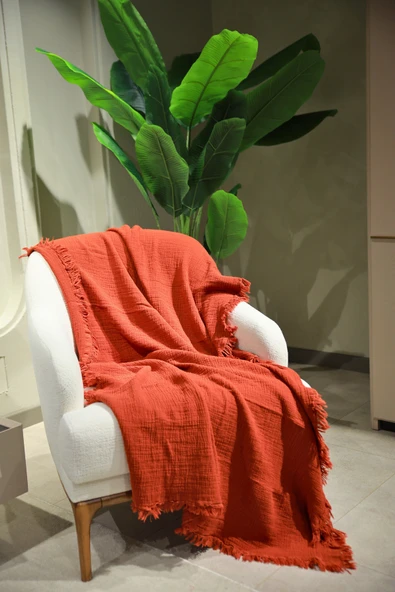 Kiremit Müslin Koltuk Şalı  Tv Battaniyesi (100 X 200 CM) ürün görseli 1