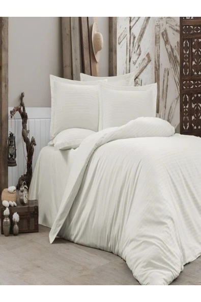 vionetta Saten Lastikli Çarşaflı Açık Krem Çift Kişilik Nevresim Takımı ürün görseli