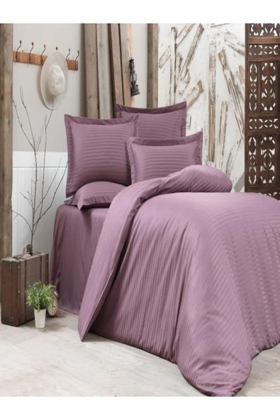 vionetta Çift Kişilik Lastikli Çarşaflı Gül Kurusu Saten Nevresim Takımı ürün görseli