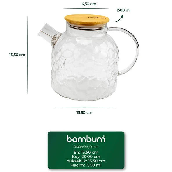 Bambum Juliet Bambu Kapaklı Cam Demlik 1500ml - Resim 3