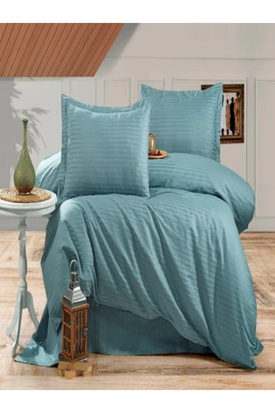 vionetta Çift Kişilik Lastikli Çarşaflı Petrol Saten Nevresim Takımı ürün görseli 1