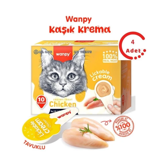 Wanpy Tavuklu Kaşık Krema Kedi Ödül Maması 10x16gr x 4 Adet ürün görseli 1