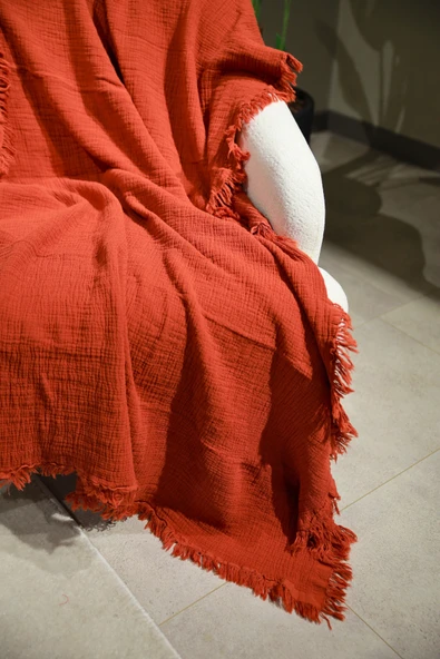 Kiremit Müslin Koltuk Şalı  Tv Battaniyesi (100 X 200 CM) - Resim 5