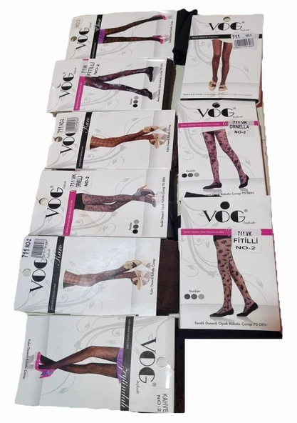 Vog Desenli Külotlu Çorap No:2 (40-42 Beden) Karışık Renk ve Desenli 5 Adet - Resim 2