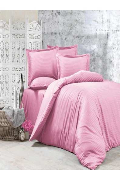 vionetta Çİft Kişilik Lastikli Çarşaflı Pembe saten Nevresim Takımı ürün görseli