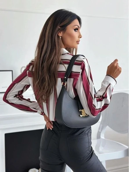 Kadın Uzun Kol Cep Detay Dijital Baskılı Mosskrep Kumaş Gömlek - Resim 2