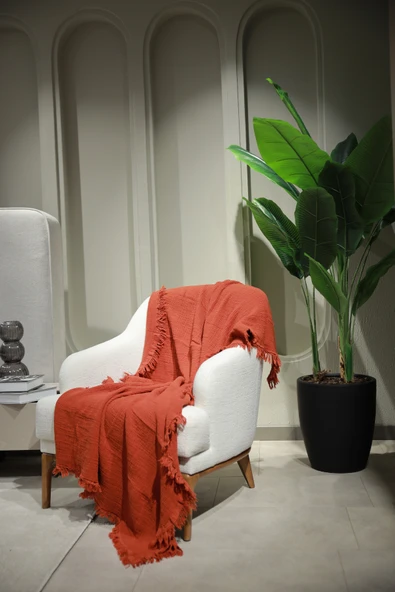 Kiremit Müslin Koltuk Şalı  Tv Battaniyesi (100 X 200 CM) - Resim 3