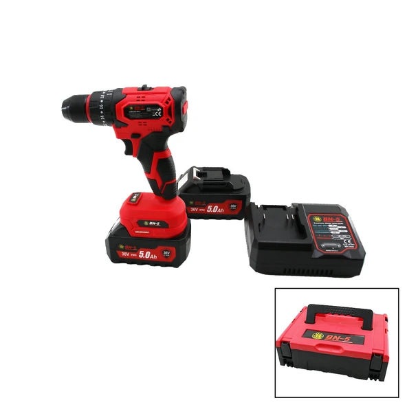 KÖMÜRSÜZ 36V - DARBELİ KIRMIZI ŞARJLI - YEDEK BATARYA - 5.0Ah PROF.MATKAP SETİ ÇANTALI F-136 (5284) ürün görseli