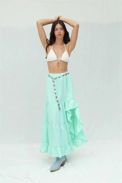 Audrey Fıfrlı Yırtmaç Detay Etek 4037 - Resim 5