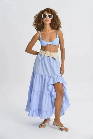 Audrey Fıfrlı Yırtmaç Detay Etek 4037 - Resim 3