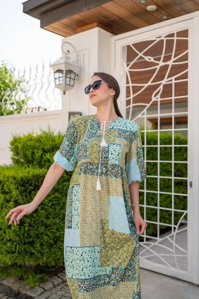 Yeşil alaş Desenli Elbise - Resim 2