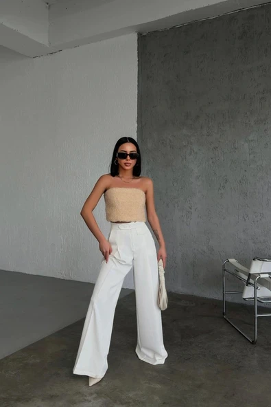 Üç Düğme Detayli Palazzo Pantolon - Resim 3