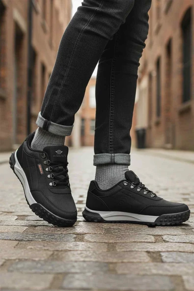 Ayakmod Siyah Beyaz Kaymaz Taban Erkek Outdoor Ayakkabı 05 M - Resim 3