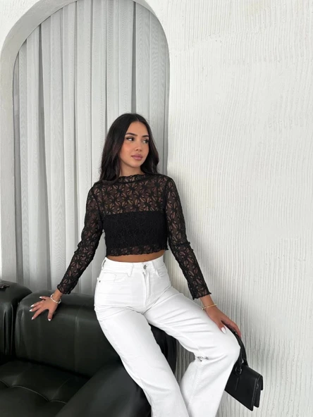 Dantel Uzun Kol Bluz iyah - Resim 3