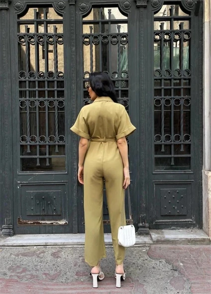 KETEN TULU BEL BAĞLAA DETAYLI  Yeşil - Resim 2