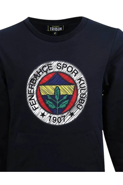 Fenerbahce Çocuk Marineblau Tribünü Pinsel detaylierte Herren Sweat - Resim 4