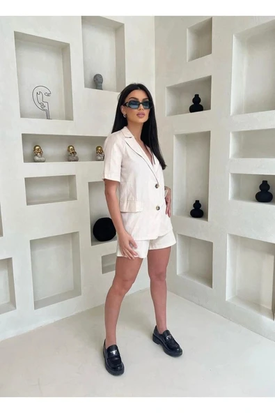 Bej Ceket Ve Şort Takım - Resim 4