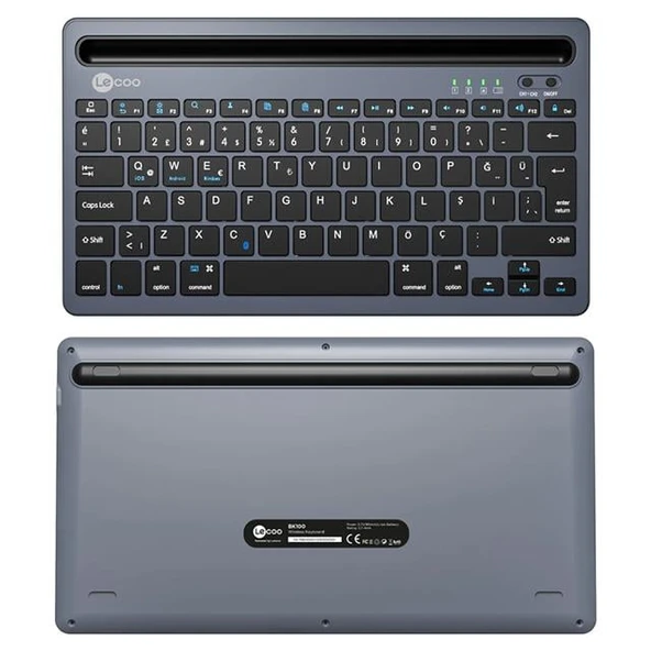 Lenovo Lecoo BK100 Bluetooth V3.0 Çoklu Cihaz Uyumlu Şarj Edilebilir Kablosuz Gri Türkçe Q Klavye - Resim 4