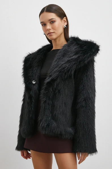 Midi Boy Lolita Kürk Siyah - Resim 4