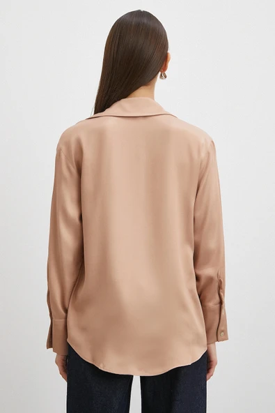 Viskon Saten Gömlek Somon - Resim 6