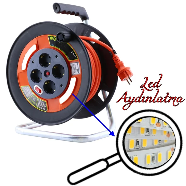 Plastik Seyyar Makaralı CCA Kablo 4 Prizli Monofaze Uzatma Kablosu 3x2.5 mm TTR Kablo 30 Metre - Resim 3