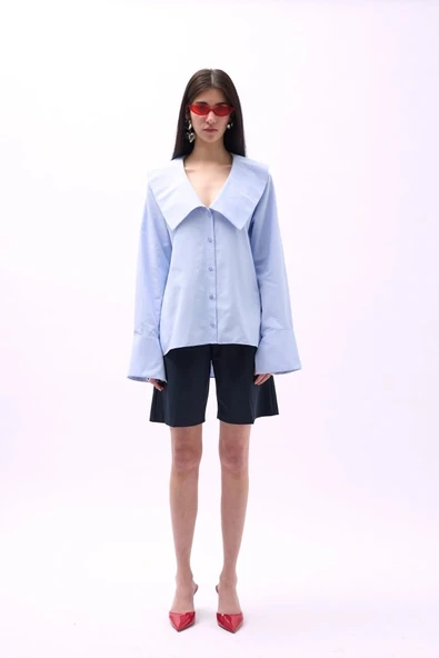 Geniş Yaka Volan Kol Gömlek - Resim 2