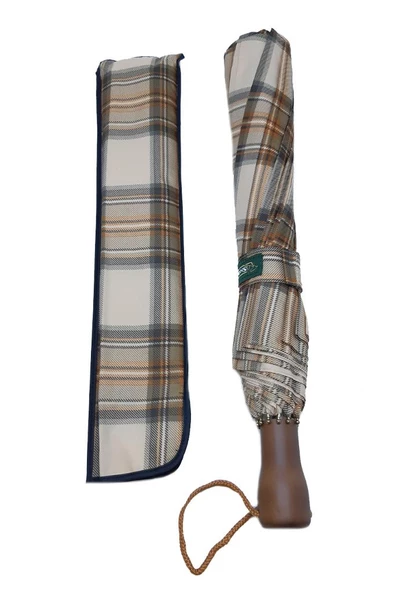 Snotline-April Bayan Şemsiye Otomatik Açılır 10Telli Kapalı Boyut 40 Cm 95 Cm Çap Vizon Ekose - 2