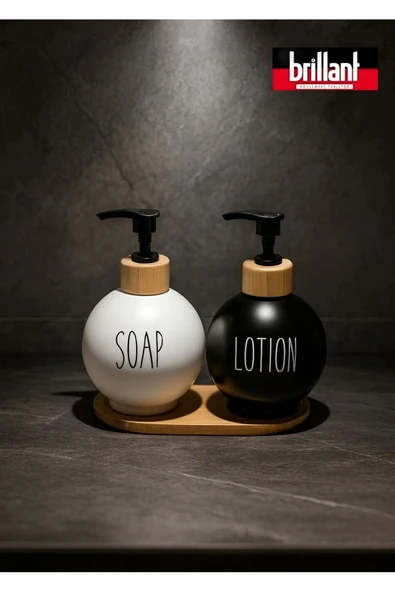 Lüks Tasarım Bambu Standlı 2'li Banyo Sabunluk Seti - Siyah & Beyaz - Resim 5