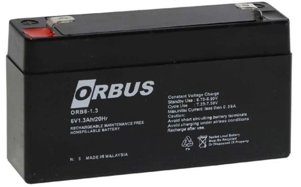Orbus ORB-613 6 Volt 1.3 Amper Bakımsız Kuru Akü (98x25x52mm) ürün görseli 1