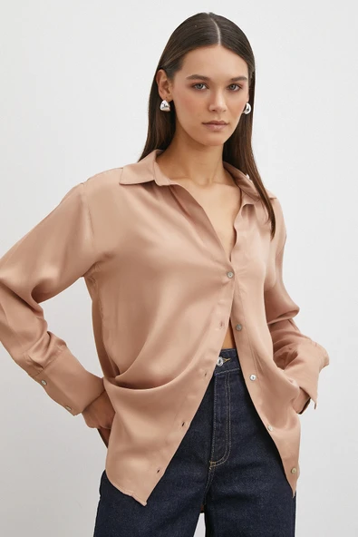 Viskon Saten Gömlek Somon ürün görseli 1