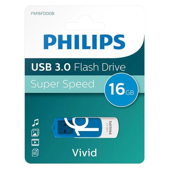 Philips Vivid Serisi 16GB USB 3.0 Super Speed Flash Bellek (FM16FD00B/00) ürün görseli 1