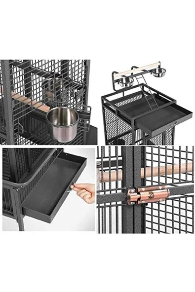 Dayang A10 Siyah Ayaklı Papağan Kafesi Siyah 45.7x45.7x156 cm - Resim 5