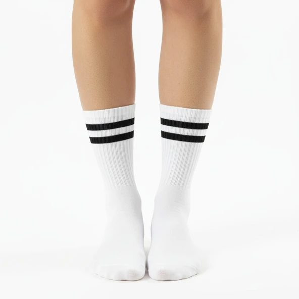 Gost Liria -5’li Beyaz Ribanalı Tenis Ünisex  Çemberli Çorap - Resim 2