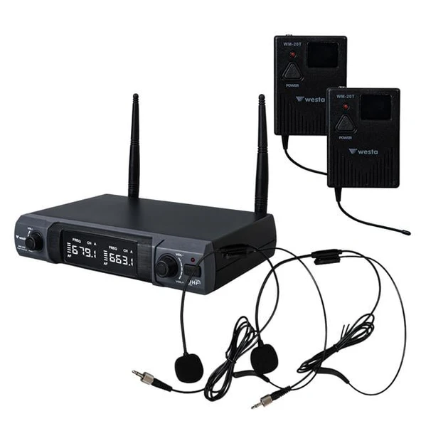 Westa WM-202T 1 Alıcı + 2 Yaka (Lavalier) Kablosuz Uhf Mikrofon Seti ürün görseli 1