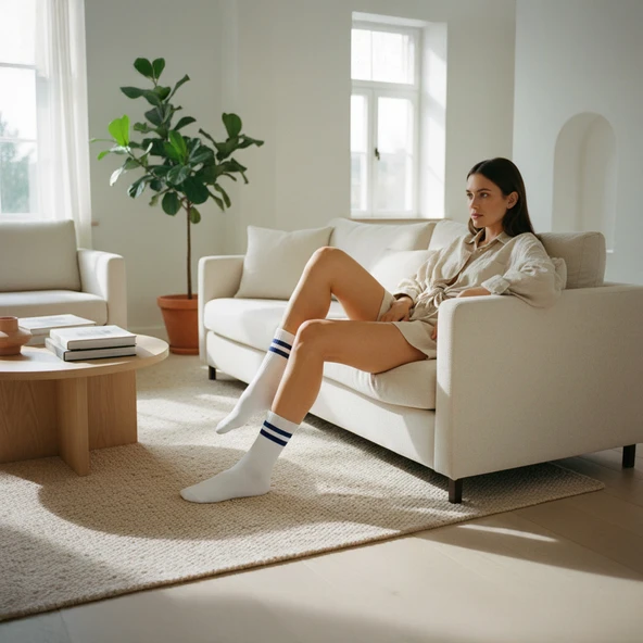 Gost Liria -5’li Beyaz Ribanalı Tenis Ünisex  Çemberli Çorap - Resim 7