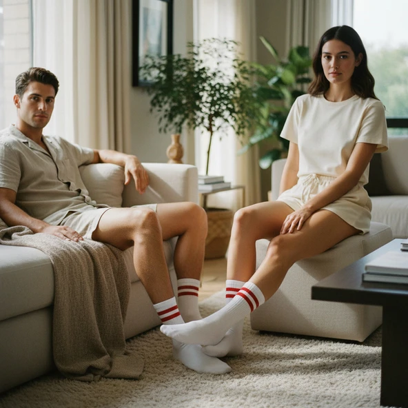 Gost Liria -5’li Beyaz Ribanalı Tenis Ünisex  Çemberli Çorap - Resim 10