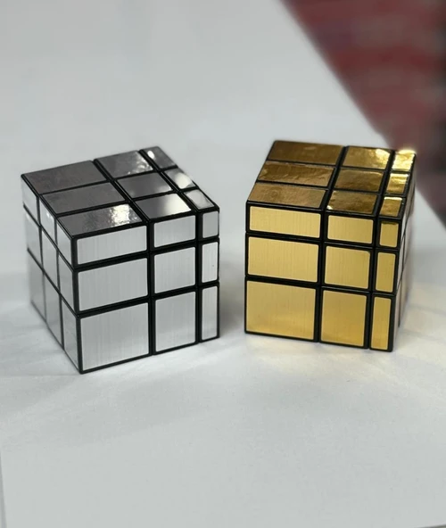 3x3x3 Mirror Sihirli Zeka Küpü Geometrik Asimetrik Küp İkili Set Gümüş Ve Sarı ürün görseli 1