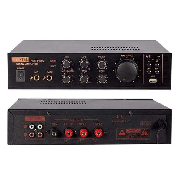 No-Tel 80 W Mini USB-SD-Bluetooth 70-100 V 2 Mik. Giriş Trafolu Anfi NOT-PA80 ürün görseli 1