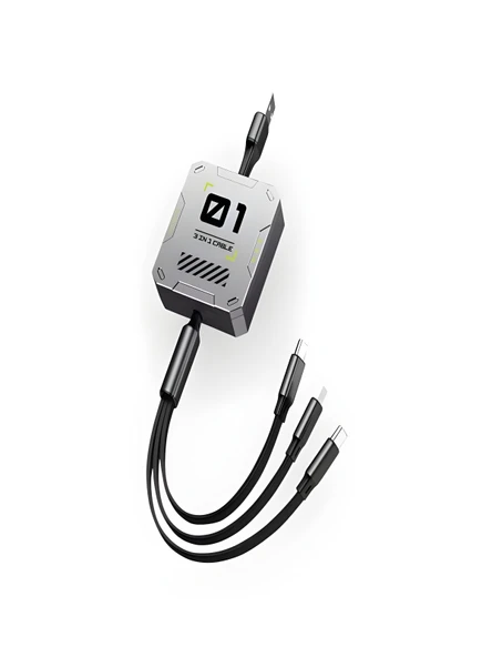 100W 3A Çoklu Hızlı Şarj Kablosu 3in1 Lightning Type-C Micro USB, 1.2M Çoklayıcı Alüminyum ürün görseli 1