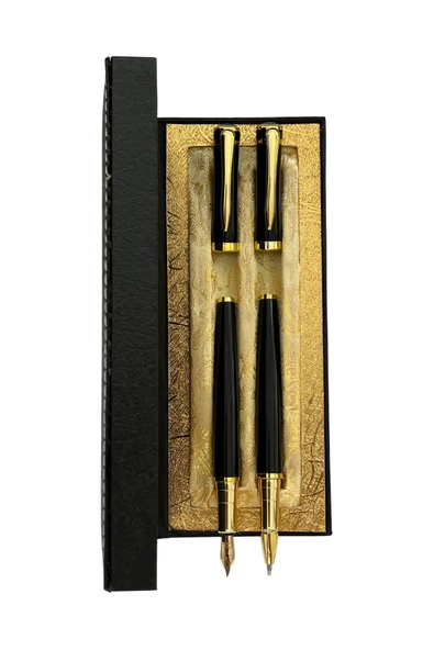 Şık Hediye Kutulu Premium Kalem Seti – Siyah Metal Gövdeli Dolma ve Roller Kalem – Altın Detaylı - Resim 4