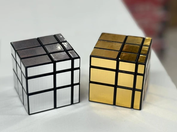 3x3x3 Mirror Sihirli Zeka Küpü Geometrik Asimetrik Küp İkili Set Gümüş Ve Sarı - Resim 2
