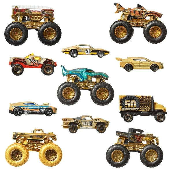 JDW07 Hot Wheels Monster Trucks Bigfoot Trophy Şampiyonları Araba ve Kamyon Çokl - Resim 2