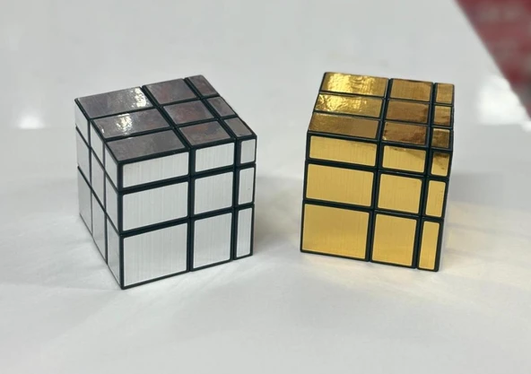 3x3x3 Mirror Sihirli Zeka Küpü Geometrik Asimetrik Küp İkili Set Gümüş Ve Sarı - Resim 6