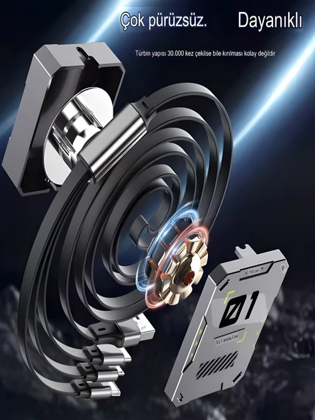 100W 3A Çoklu Hızlı Şarj Kablosu 3in1 Lightning Type-C Micro USB, 1.2M Çoklayıcı Alüminyum - Resim 7