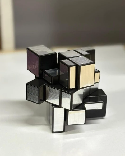 3x3x3 Mirror Sihirli Zeka Küpü Geometrik Asimetrik Küp İkili Set Gümüş Ve Sarı - Resim 4