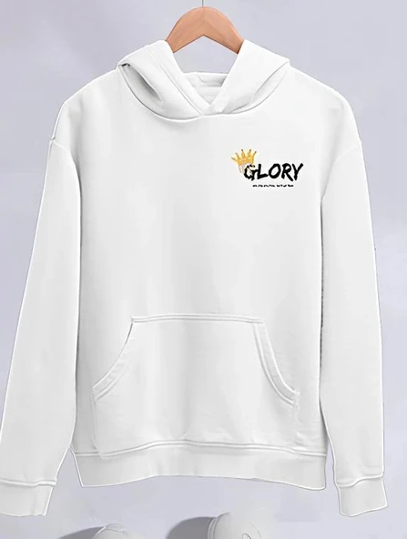 Kışlık Üç İplik Kapşonlu weathirt  Beyaz ürün görseli