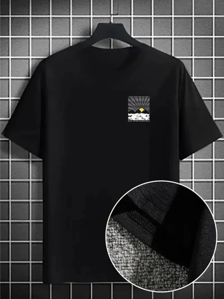 Erkek Dağ Grafikli Tişört, Yaz Için Büyük Beden Rahat Tshirt  iyah ürün görseli