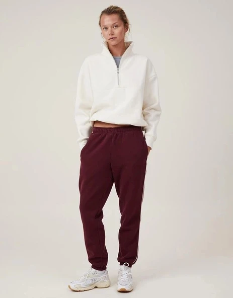 Oversize Yarım Farmuarlı Yakalı Basic weathirt  Beyaz - Resim 2